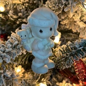 Precious Moments Ornament Boy Holding Gift Sack Holiday Vintage 1994